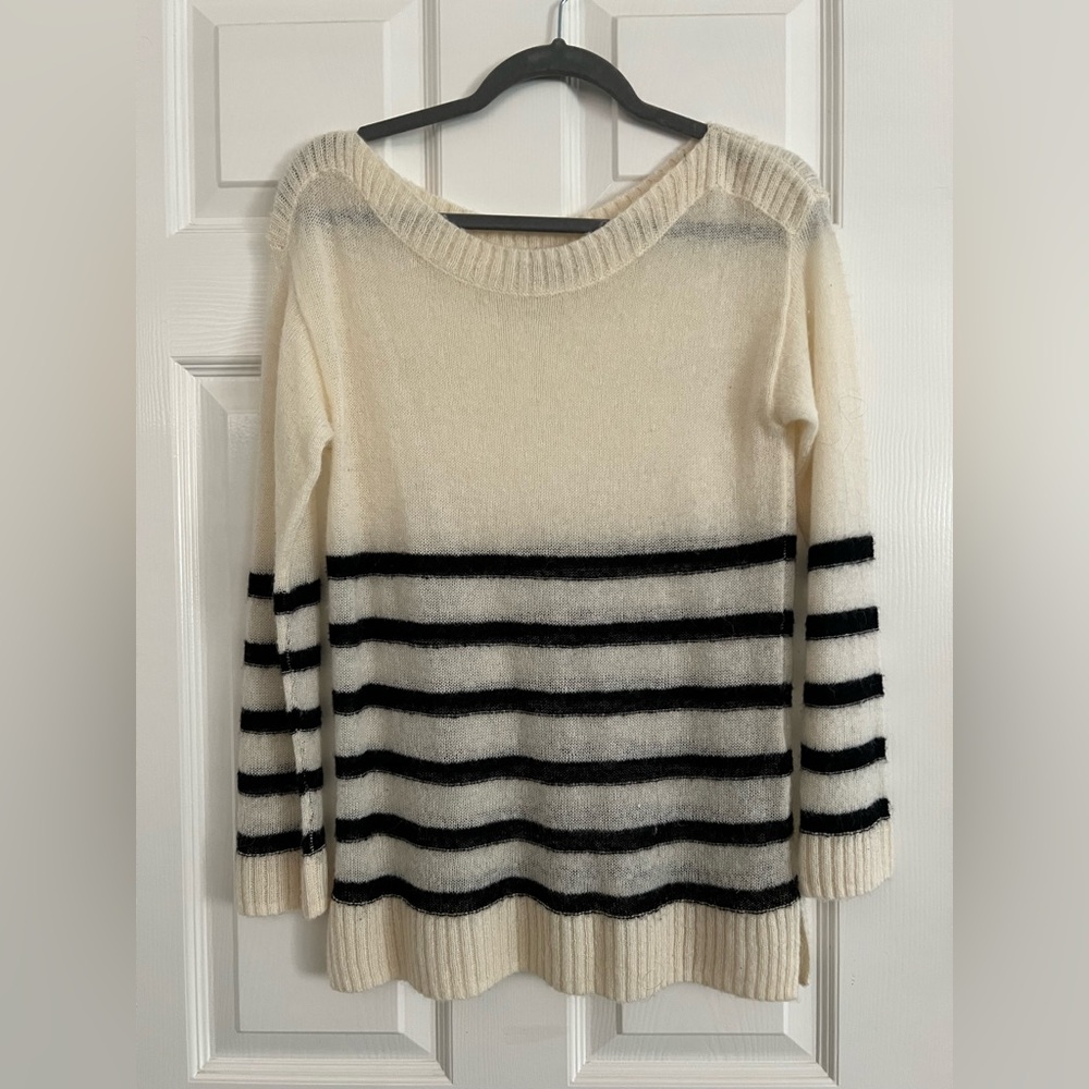 All Saints Womens Lune Sweater - Black Ivory Striped Boatneck - S (NEW)